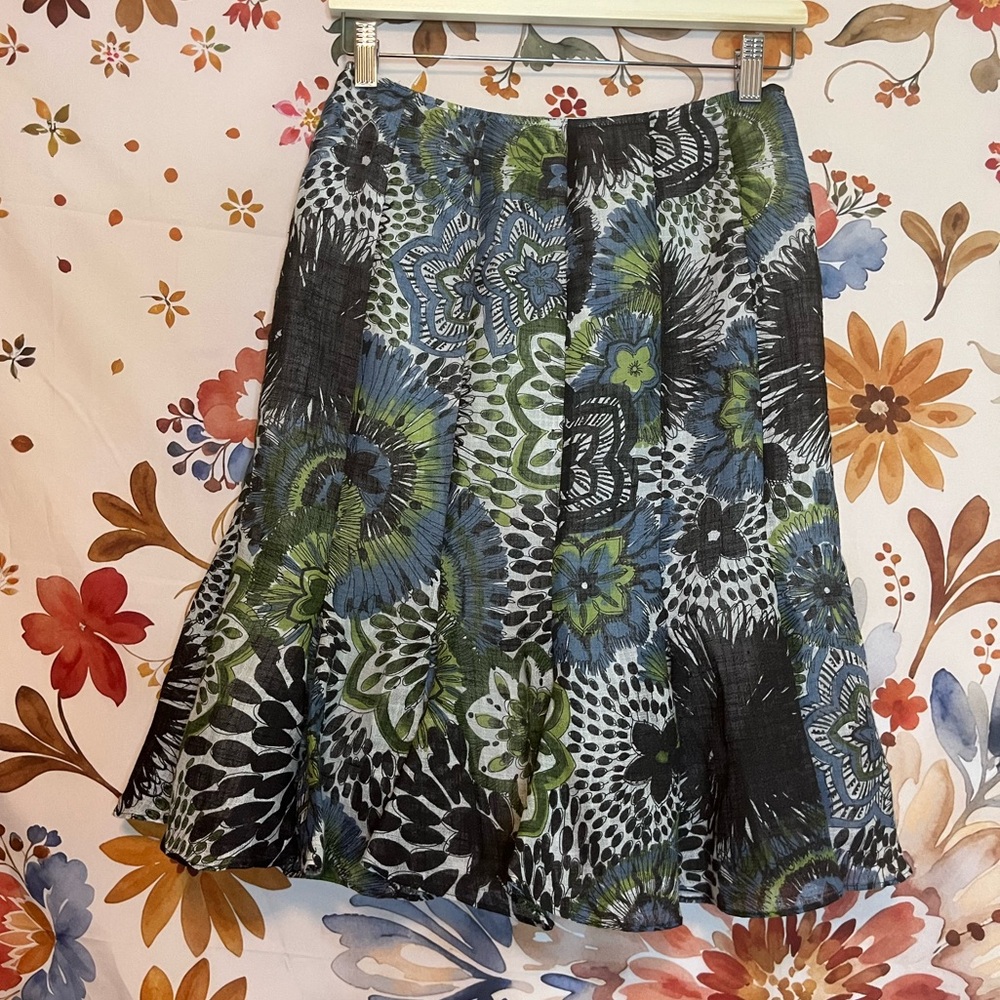 Lafayette 148 New York 2P Blue Green Linen Blend Office Teacher Work Skirt
